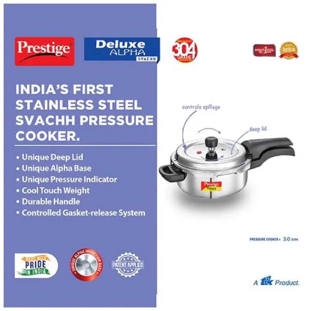 Prestige Deluxe Alpha Svachh Stainless Steel Spillage Control Pressure Cooker - Silver, 3 l-3.webp